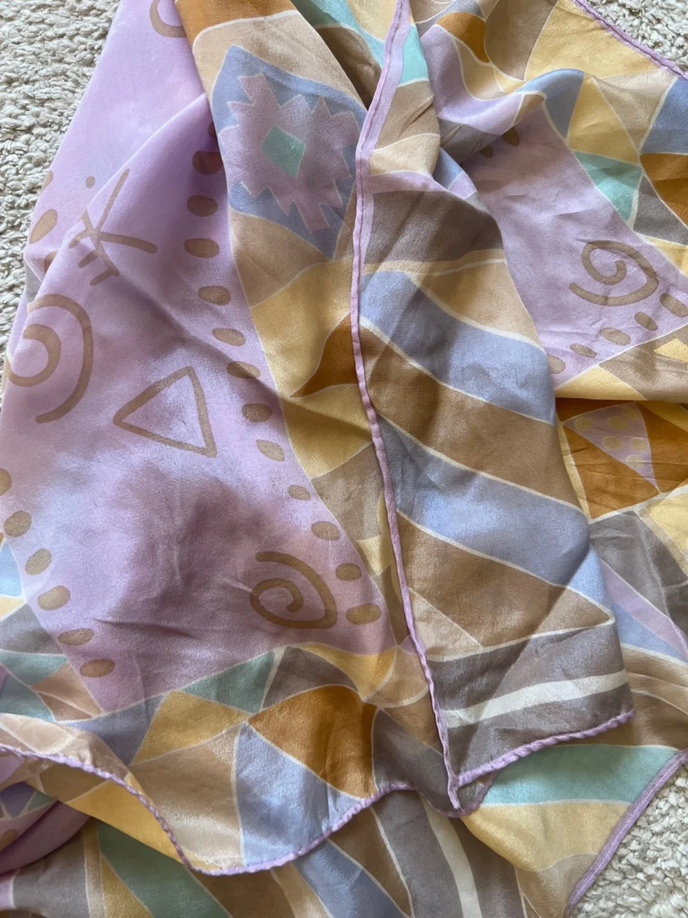 80s Pastel Silk Scarf Tropical Palm Trees Southwest Geometric Abstract 30